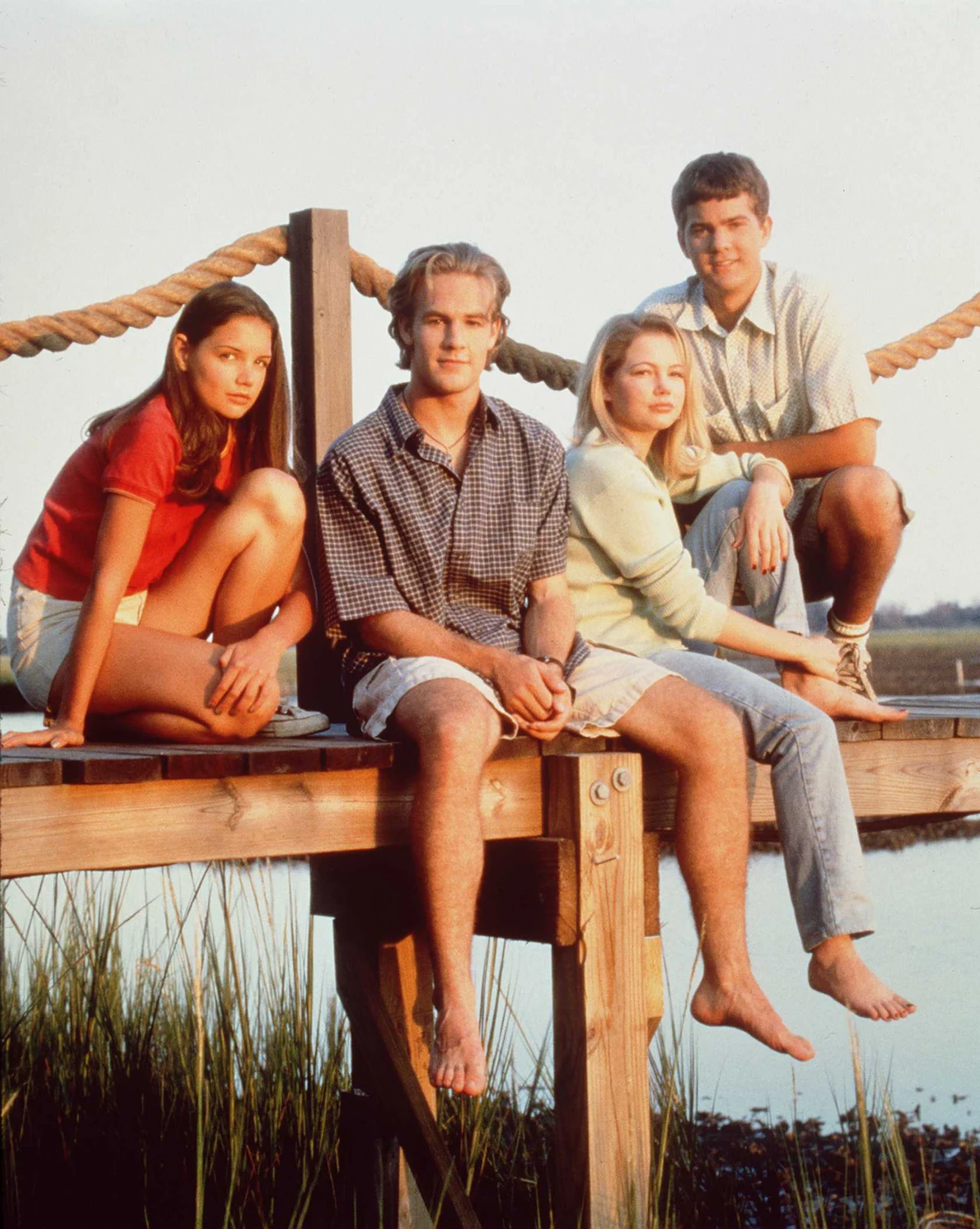 Katie Holmes, James Van Der Beek, Michelle Williamsi Joshua Jackson na zdjęciu promującym serial "Jezioro marzeń" Katie Holmes, James Van Der Beek, Michelle Williamsi Joshua Jackson na zdjęciu promującym serial "Jezioro marzeń"