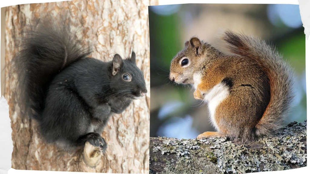 Wiewiórka czarna i sosnowiórka czerwona Wiewiórka czarna i sosnowiórka czerwona