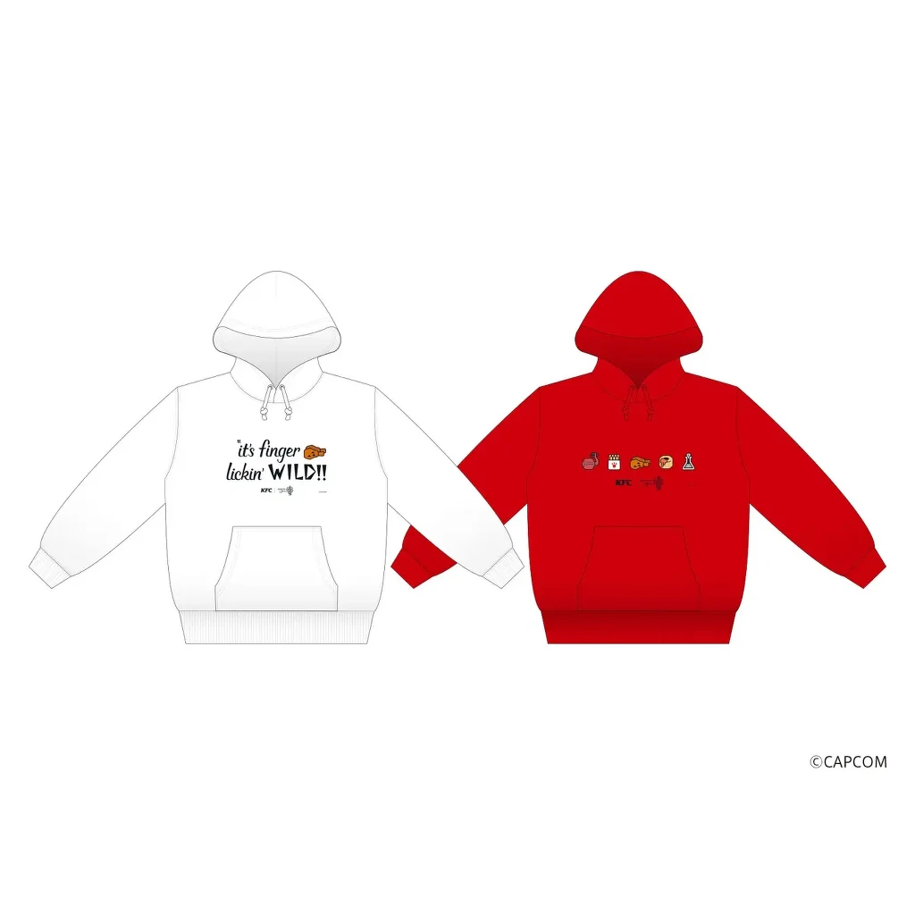 Wszyscy, którzy podczas składania zamówienia wyrażą chęć wzięcia udziału w loterii, będą mieli szanse zgarnąć jedną z 20 limitowanych bluz Dwie bluzy z kapturem, jedna biała i jedna czerwona, z nadrukami tekstowymi i graficznymi na piersi. Biała bluza ma napis 'It's finger licken WILD!!' oraz małą grafikę, natomiast czerwona posiada szereg ikon przedstawiających jedzenie i inne elementy g...