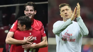 Na zdjęciu Jakub Kamiński, Jakub Kiwior oraz Robert Lewandowski w barwach reprezentacji Polski