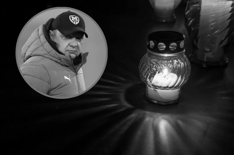 Nie żyje Andrij Połunin Czarno-białe zdjęcie przedstawia zapalony znicz na ciemnym tle oraz portret mężczyzny w sportowej kurtce i czapce z daszkiem po lewej stronie w okręgu. Zdjęcie ma charakter wspomnieniowy.