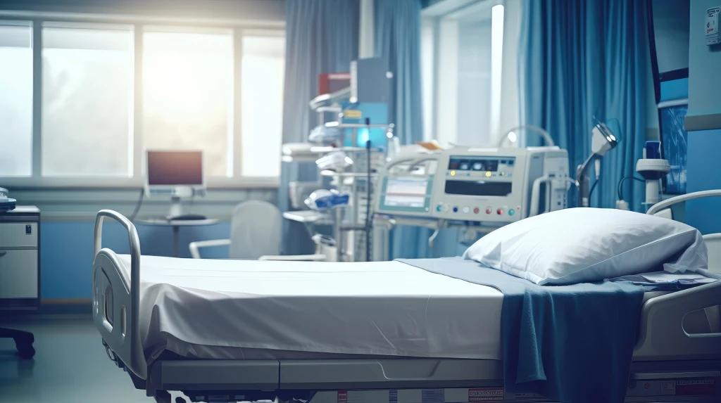 Epidemia groźnego wirusa w Etiopii (zdj. ilustracyjne) Szpitalne łóżko w nowoczesnej sali wyposażonej w zaawansowany sprzęt medyczny, z pościelą starannie ułożoną i jasnym światłem wpadającym przez duże okno.