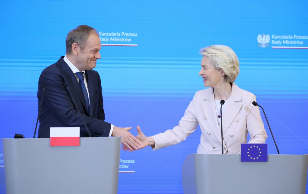 Szefowa Komisji Europejskiej Ursula von der Leyen i premier Donald Tusk