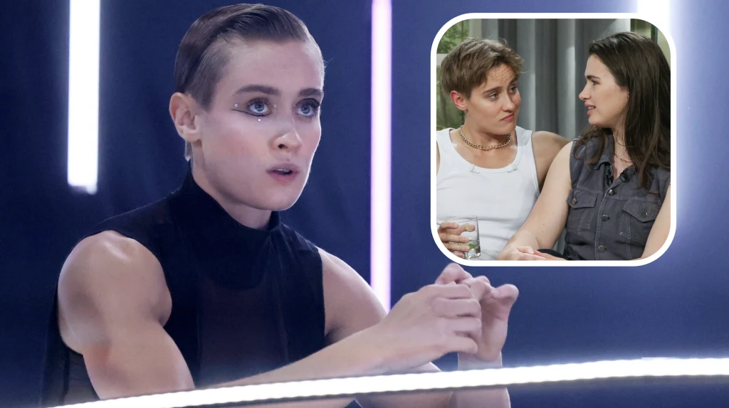 Katarzyna Zillmann zabrała głos po rozstaniu z Julią Walczak Kobieta z krótkimi włosami w czarnej koszulce siedzi skupiona przy oświetlonym stole, w tle wyraźne białe światła neonowe. W rogu widoczna wstawka z kadrem, gdzie dwie kobiety prowadzą rozmowę, jedna z nich ma krótkie włosy, druga długie, obie są w swo...