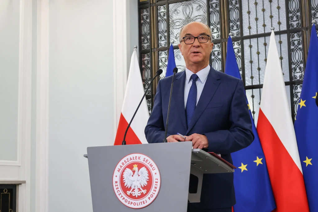 Marszałek Włodzimierz Czarzasty na konferencji prasowej w Sejmie d