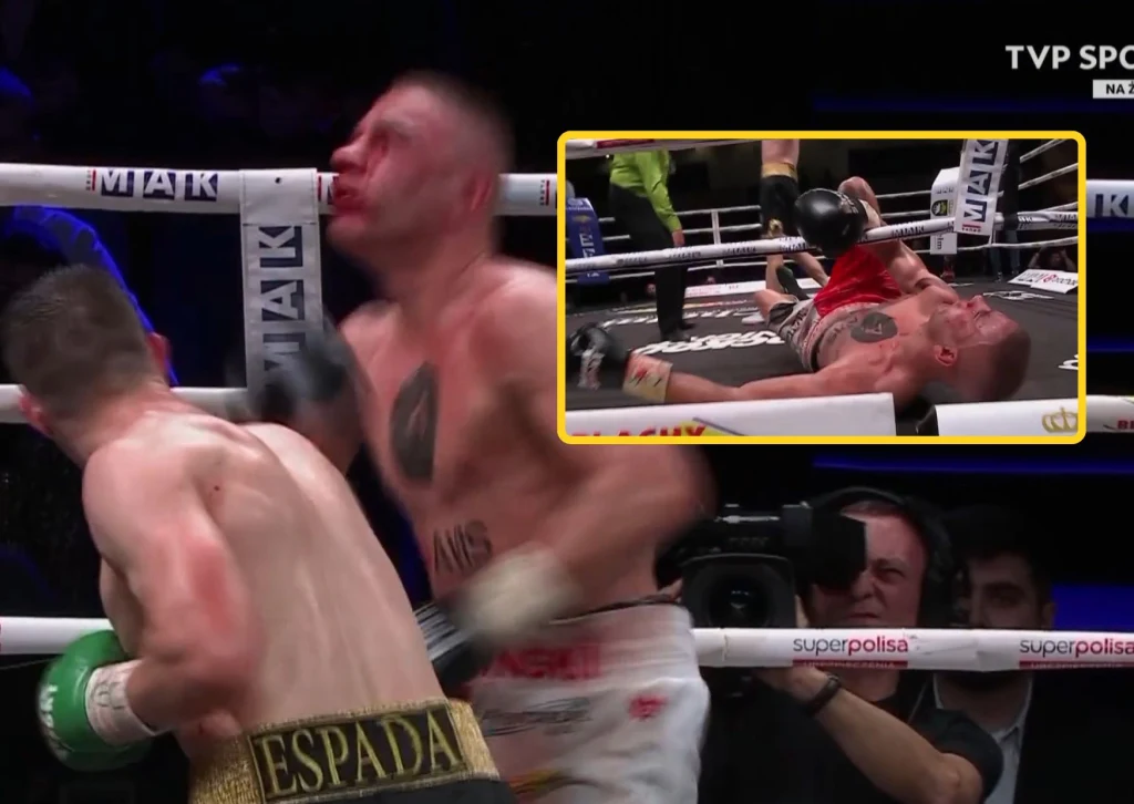 Michał Soczyński poniósł koszmarną porażkę w walce wieczoru, ciężko znokautowany w 7. rundzie przez Ramazana Muslimowa, po czym stracił przytomność. Został wprowadzony w stan śpiączki farmakologicznej, z której już został wybudzony Zbliżenie na moment silnego ciosu podczas walki bokserskiej, widoczne zakrwawienie na twarzy jednego z zawodników oraz powtórka ukazująca leżącego na ringu boksera po ciosie.