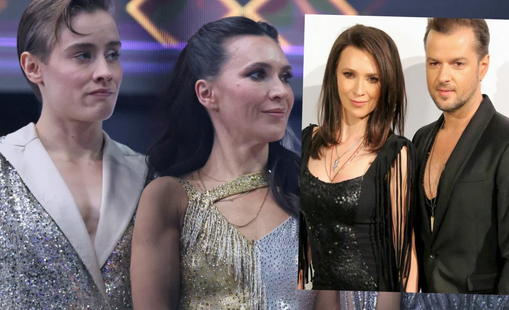 Katarzyna Zillmann, Janja Lesar i Krzysztof Hulboj Cztery elegancko ubrane osoby, dwie po lewej stronie ubrane w błyszczące, sceniczne stroje, dwie po prawej stronie w ciemniejszych, wieczorowych kreacjach, wszyscy pozują do zdjęcia, patrząc w różne strony.