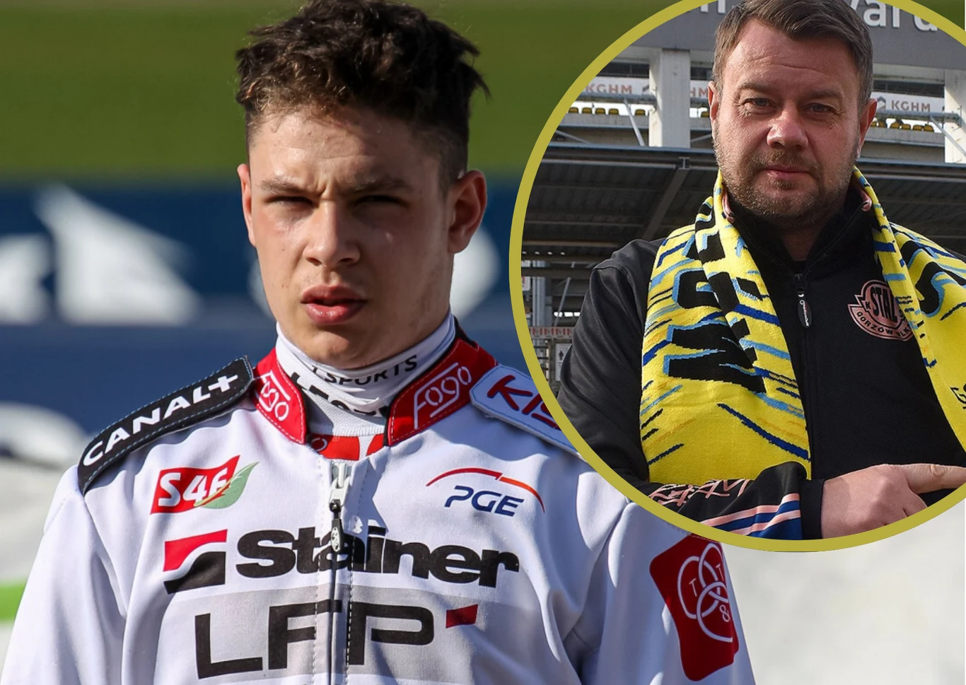 Hubert Jabłoński nie był potrzebny Stali Gorzów, ale zostaje, bo prezes Dariusz Wróbel chce mieć jakiś sukces. Młody zawodnik w białym kombinezonie żużlowym z logo sponsora, patrzący poważnie w stronę obiektywu. W prawym górnym rogu okrągłe wstawione zdjęcie mężczyzny w żółto-niebieskim szaliku kibicowskim, stojącego na tle stadionu.