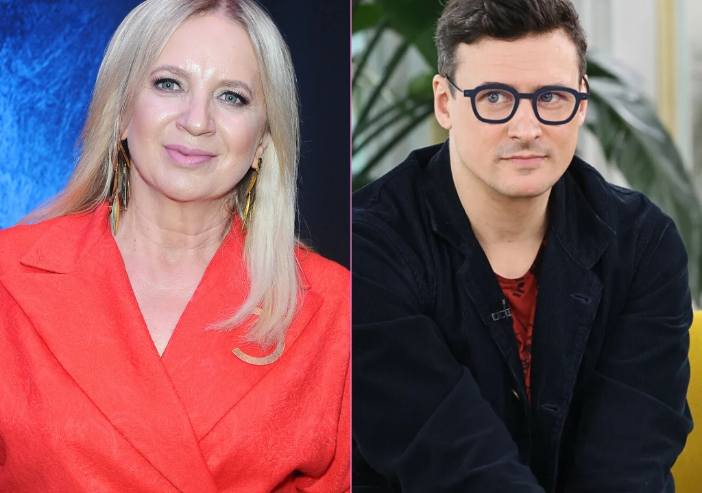 Marzena Rogalska, Mateusz Damięcki Dwie osoby ukazane oddzielnie, po lewej kobieta w czerwonym stroju z blond włosami, uśmiechnięta, na niebieskim tle; po prawej mężczyzna z ciemnymi włosami, w okularach i ciemnym ubraniu, na tle roślin.