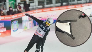 Kristoffer Eriksen Sundal, a w ramce uszkodzony zamek w jego kombinezonie