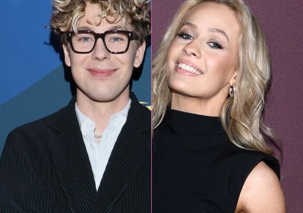 Mikołaj "Bagi" Bagiński, Magdalena Tarnowska Dwoje uśmiechniętych młodych ludzi, mężczyzna w okularach i czarnym garniturze oraz kobieta z blond włosami w czarnej sukience, stojących na dwóch różnych kolorowych tłach, nieco oddzielonych pionową linią.