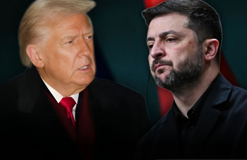 Ukraina nie zgadza się z trzema zapisami planu pokojowego zaproponowanego przez USA Dwie osoby w garniturach stoją naprzeciwko siebie na ciemnym tle, twarze są poważne, oświetlone, co podkreśla ich ekspresję i kontrast pomiędzy nimi.