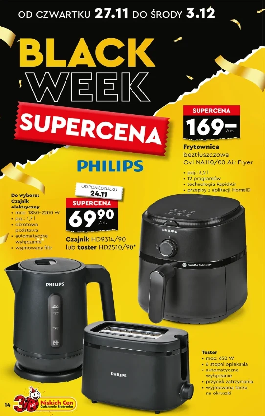 Philips w Biedronce! Czajnik, toster i frytkownica beztłuszczowa w promocji Black Week