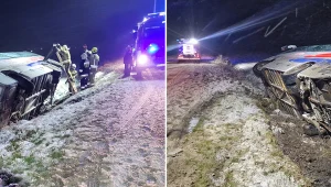 Autobus zjechał z drogi i wpadł do rowu. W środku było siedem osób
