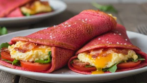 Śniadanie dla niezdecydowanych, czyli naleśniki (z różem) i jajecznica (z boczkiem) – w jednym