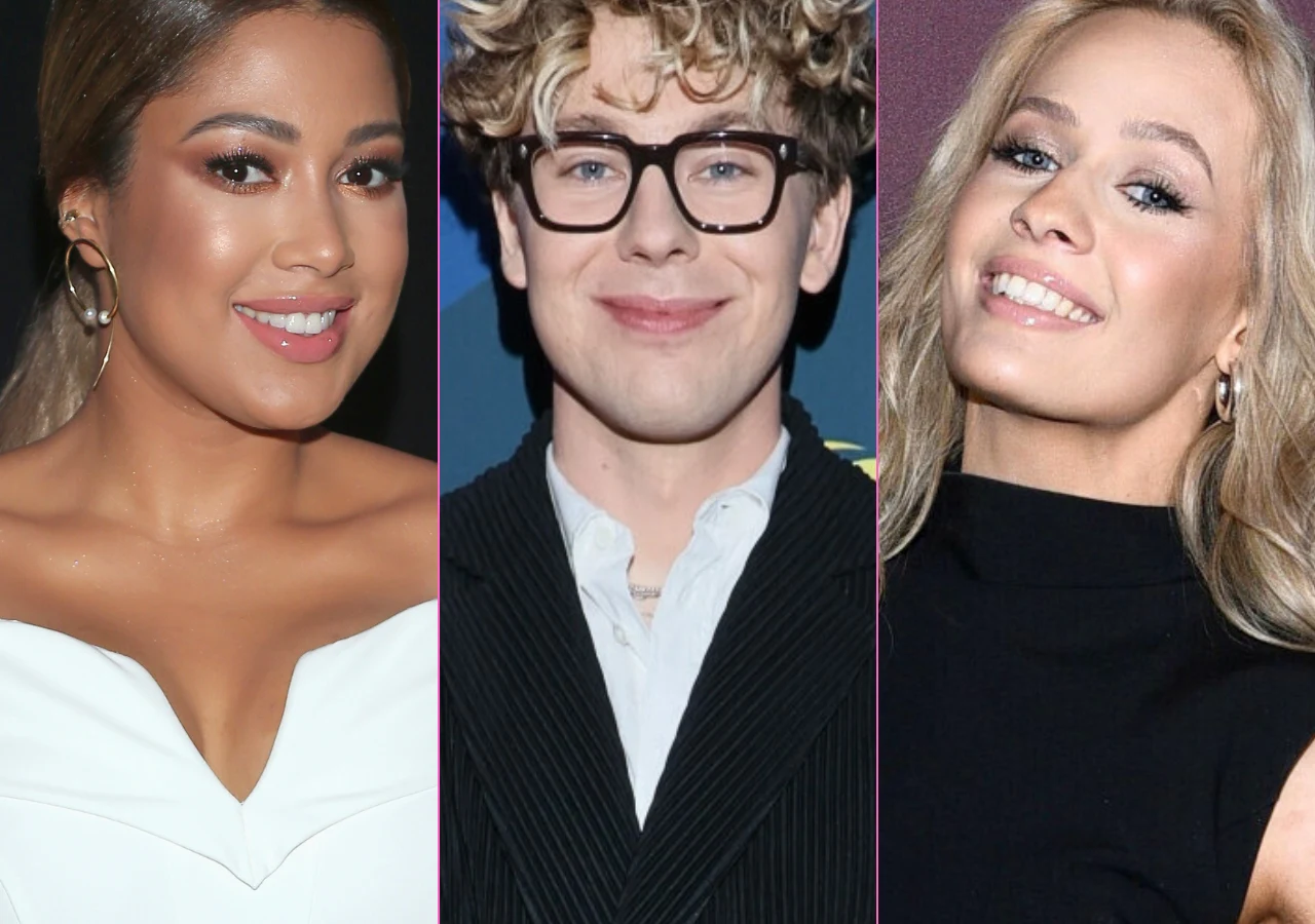 Patrycja Kazadi komentuje wygraną Bagiego w "Tańcu z gwiazdami" Trzy uśmiechnięte osoby ustawione w rzędzie, każda z nich prezentuje się w eleganckim stroju, na jednolitym tle, oświetlenie podkreśla twarze i wyrazistość rysów.