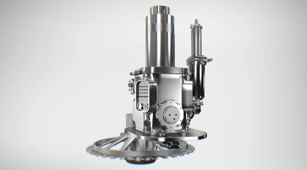 Instrument NASA Mars Organic Molecule Analyzer-Mass Spectrometer (MOMA-MS), który otrzyma łazik Rosalind Franklin agencji ESA. Zaawansowana głowica maszynowa ze stali nierdzewnej z elementami napędowymi, przekładniami i tłokiem hydrauliczno-pneumatycznym ustawiona na metalowym kole zębatym, całość utrzymana w industrialnym stylu.