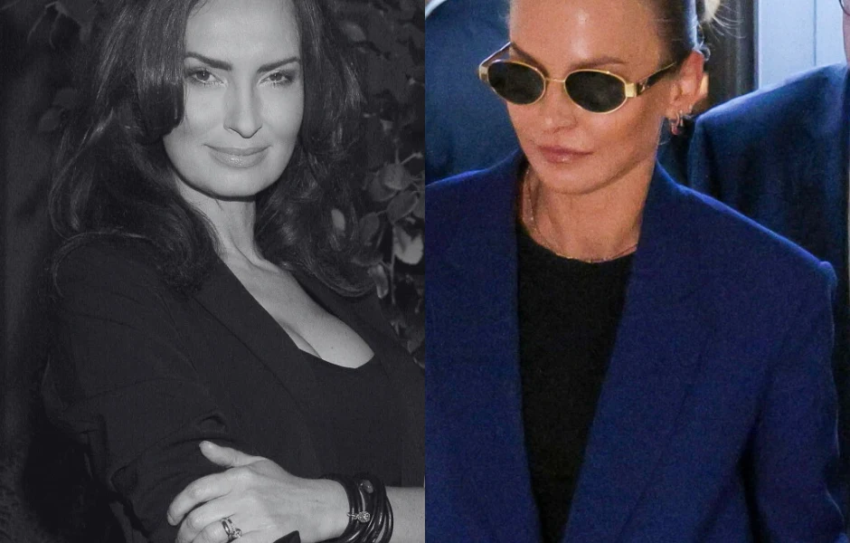 Dwie kobiety ukazane obok siebie, po lewej jedna w czerni i bieli patrzy z delikatnym uśmiechem, po prawej kobieta w niebieskiej marynarce i okularach przeciwsłonecznych, z poważnym wyrazem twarzy.