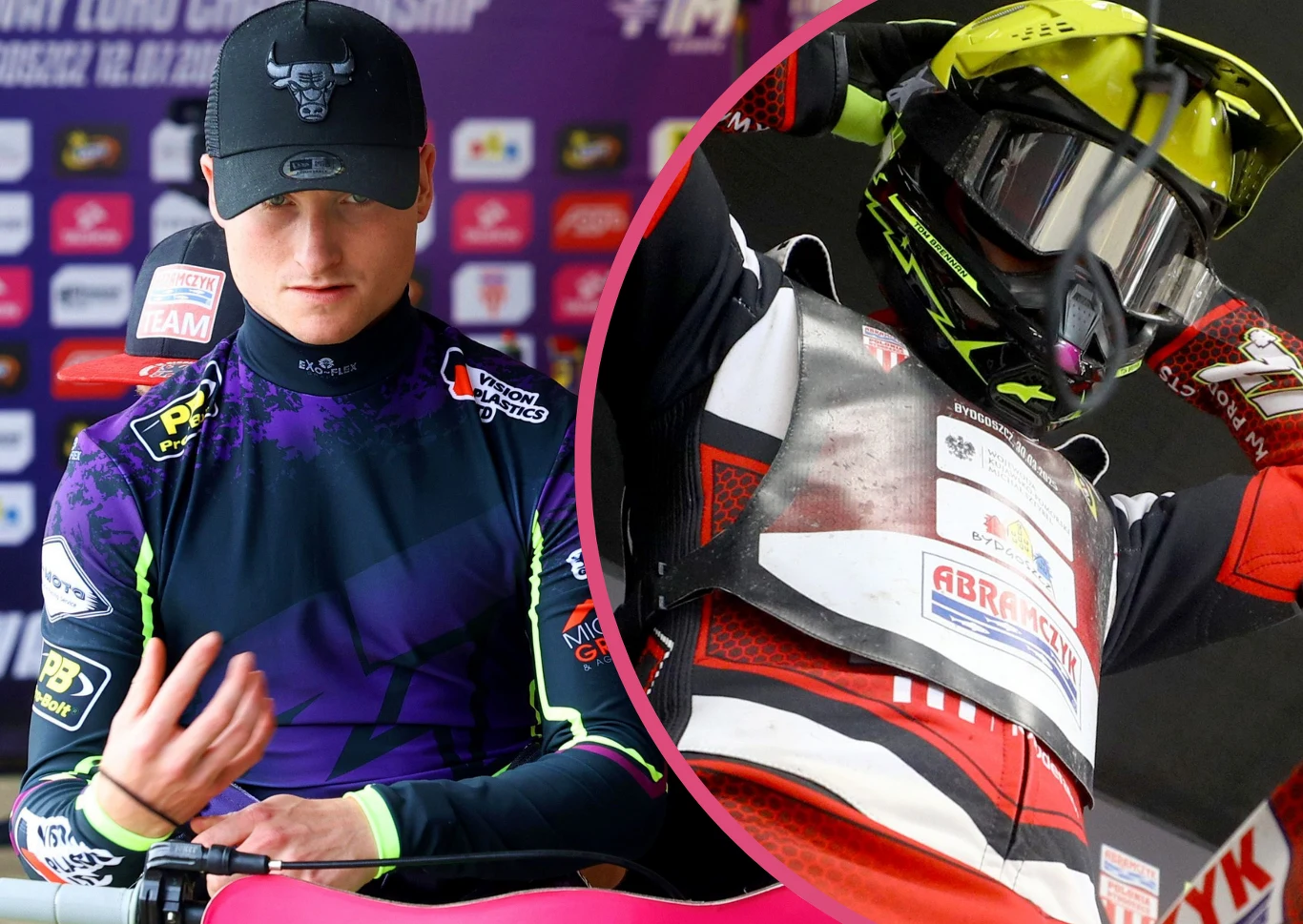 Tom Brennan podał rękę działaczom PSŻ Poznań, ale wtedy do akcji wkroczył trener Tomasz Bajerski. Dwa ujęcia zawodników sportów motorowych w strojach ochronnych, jeden z zawodników zakłada rękawiczki i czapkę z daszkiem, drugi w pełnym kasku, kamizelce i kombinezonie pełni rolę uczestnika zawodów.