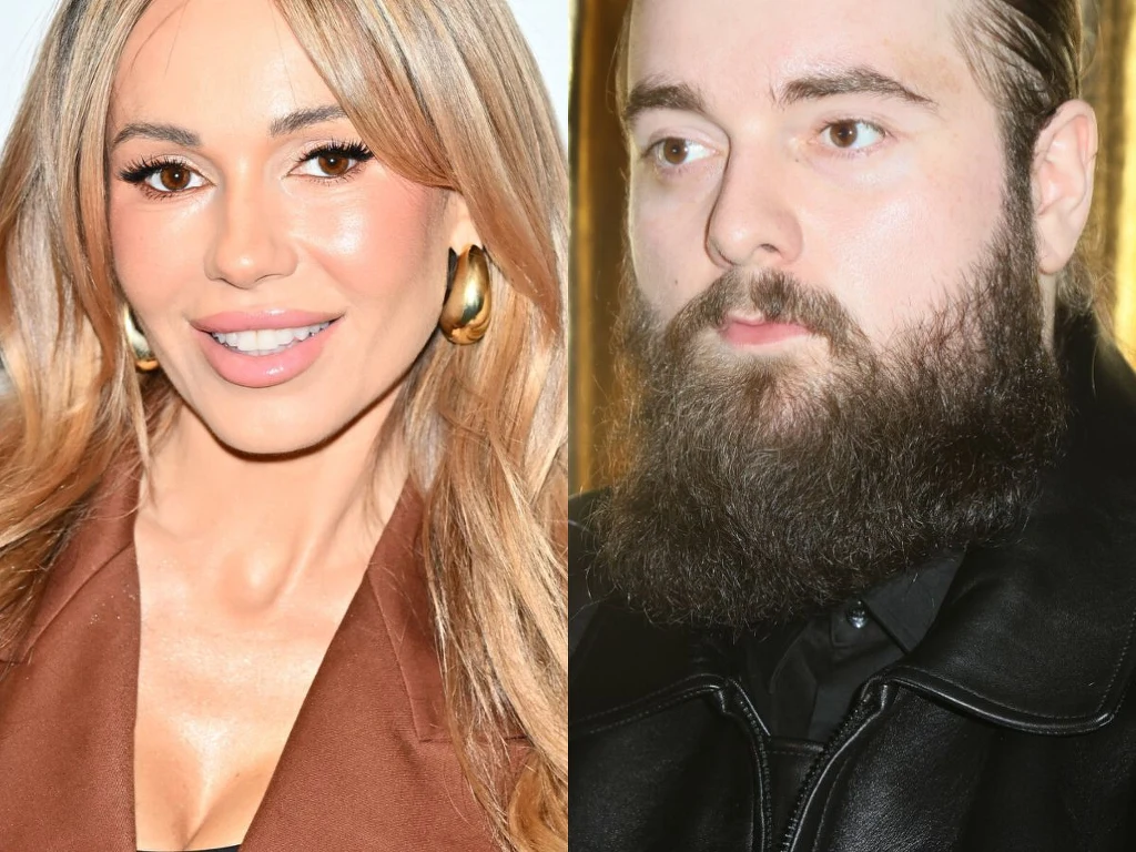 Dwie osoby na podzielonym kadrze, kobieta o jasnych włosach, w brązowej marynarce i złotych kolczykach po lewej stronie oraz mężczyzna z pełną brodą, w ciemnej skórzanej kurtce po prawej stronie, oboje patrzą przed siebie.