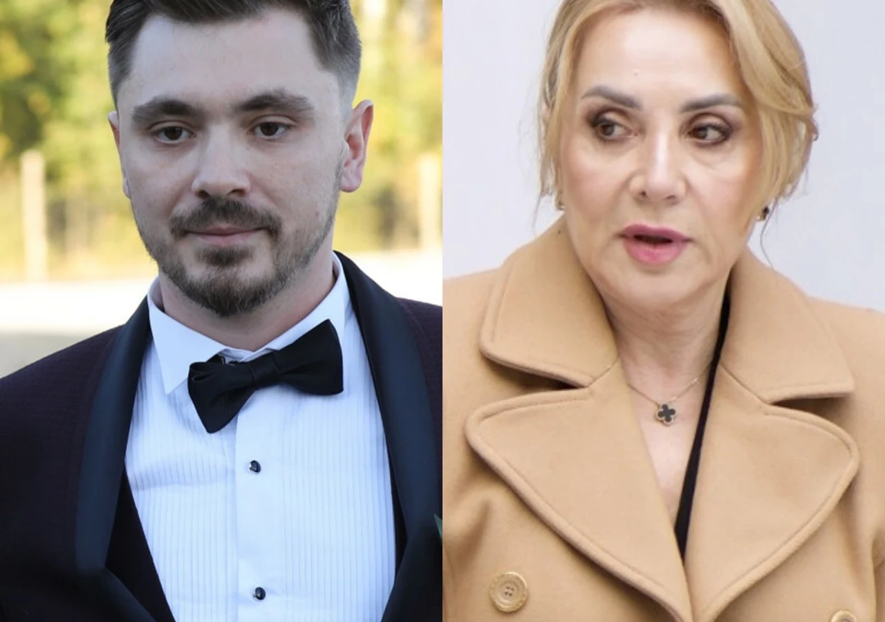 Daniel Martyniuk, Danuta Martyniuk Mężczyzna w smokingu z muchą oraz kobieta w jasnym płaszczu patrząca w bok, oboje znajdują się w dwóch oddzielnych kadrach ustawionych obok siebie.