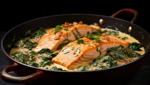 Łosoś w sosie szpinakowym 