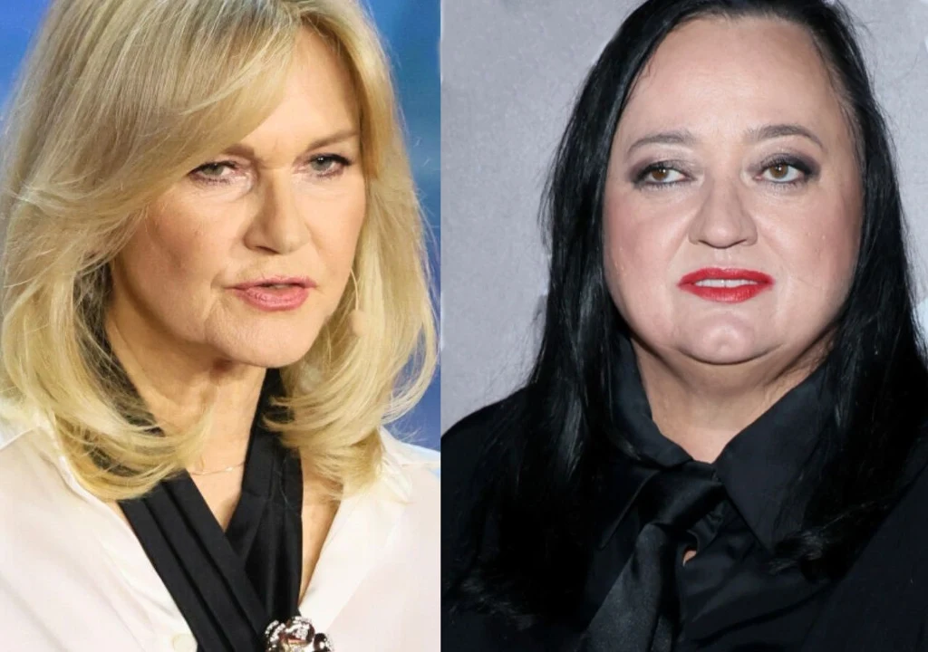 Grażyna Torbicka, Gosia Baczyńska Portrety dwóch kobiet ustawione obok siebie, pierwsza z nich ma blond włosy, jasną karnację i nosi białą koszulę z czarną apaszką, druga kobieta ma ciemne, długie włosy, jasną karnację i czerwoną szminkę, ubrana jest w czarną bluzkę.