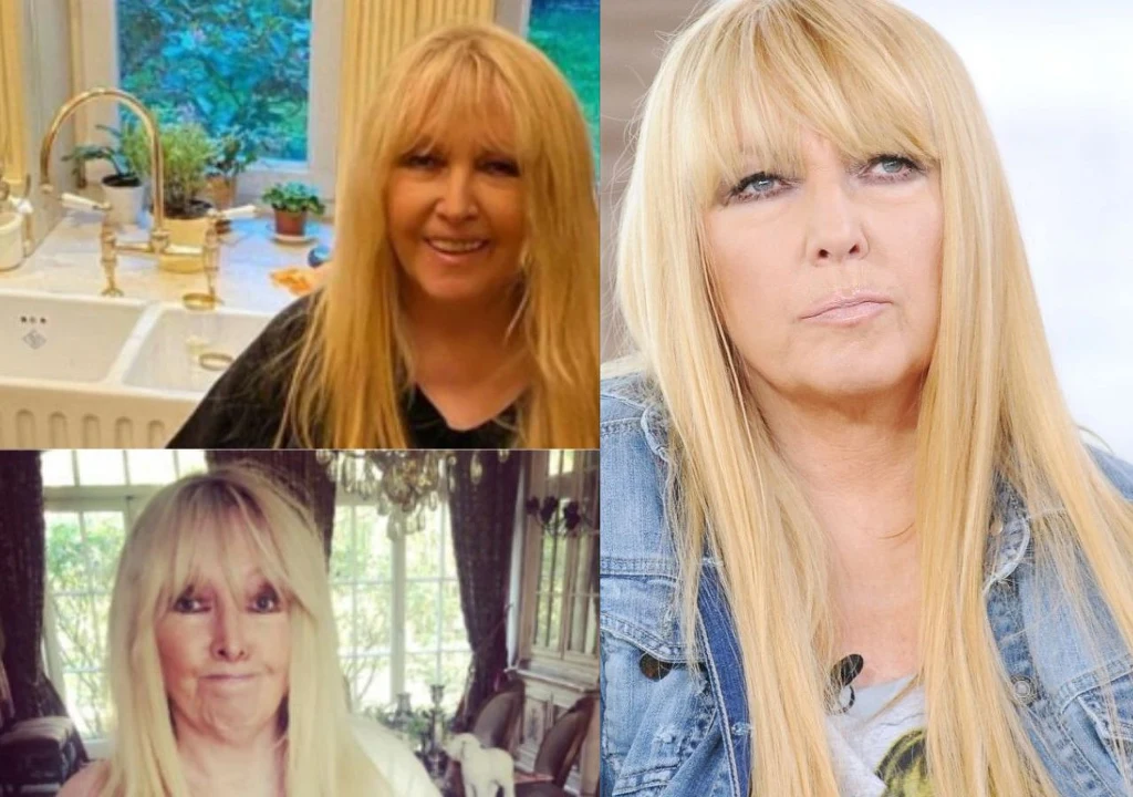 Kobieta o długich blond włosach pokazana w trzech różnych kadrach, w tle widoczne wnętrza mieszkalne, w tym kuchnia oraz pokój dzienny, na jednym zdjęciu ma na sobie dżinsową kurtkę.