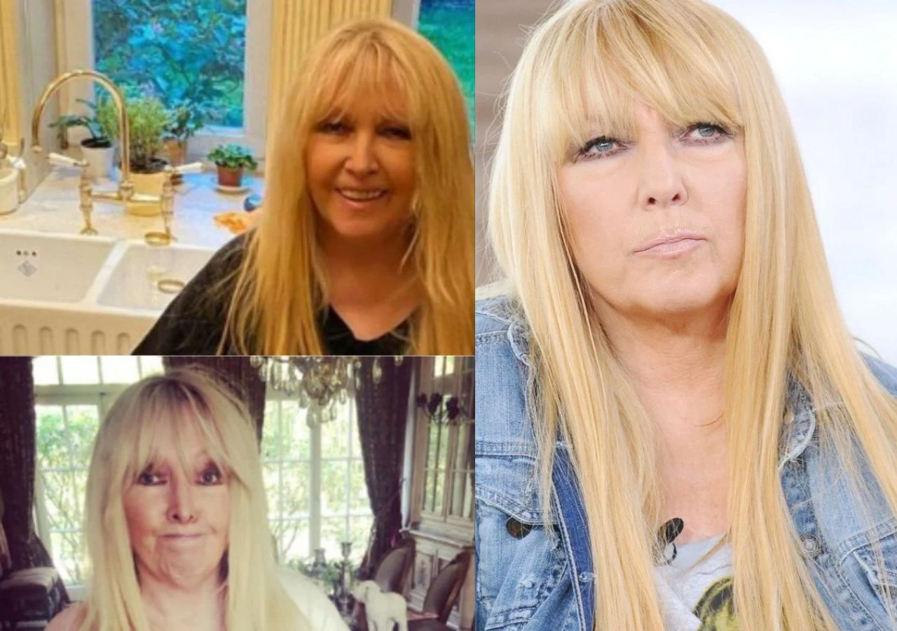 Maryla Rodowicz od lat żyje w luksusowej willi Kobieta o długich blond włosach pokazana w trzech różnych kadrach, w tle widoczne wnętrza mieszkalne, w tym kuchnia oraz pokój dzienny, na jednym zdjęciu ma na sobie dżinsową kurtkę.