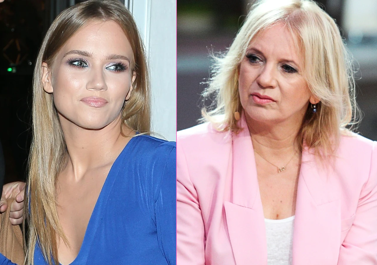 Agnieszka Kaczorowska, Marzena Rogalska Dwie kobiety na oddzielnych kadrach, jedna w niebieskiej sukience o długich blond włosach i wyrazistym makijażu, druga w jasnoróżowej marynarce, krótko ostrzyżona blondynka o poważnym wyrazie twarzy.