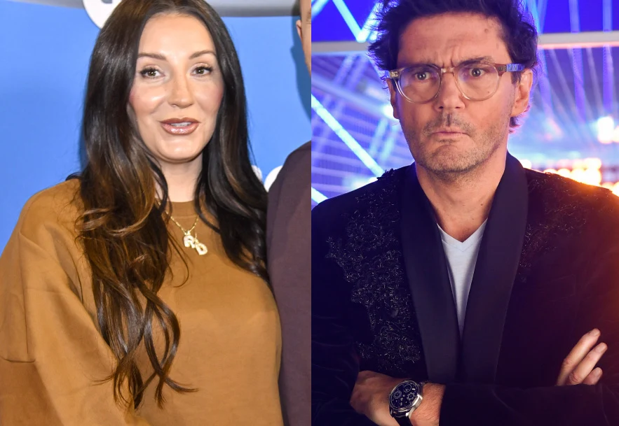 Dominika Serowska, Kuba Wojewódzki Dwie osoby na podzielonym zdjęciu, kobieta o długich ciemnych włosach ubrana w brązową bluzkę z naszyjnikiem oraz mężczyzna z okularami, ciemnymi włosami i skrzyżowanymi rękami, ujęty na tle dynamicznego, jasnego oświetlenia.