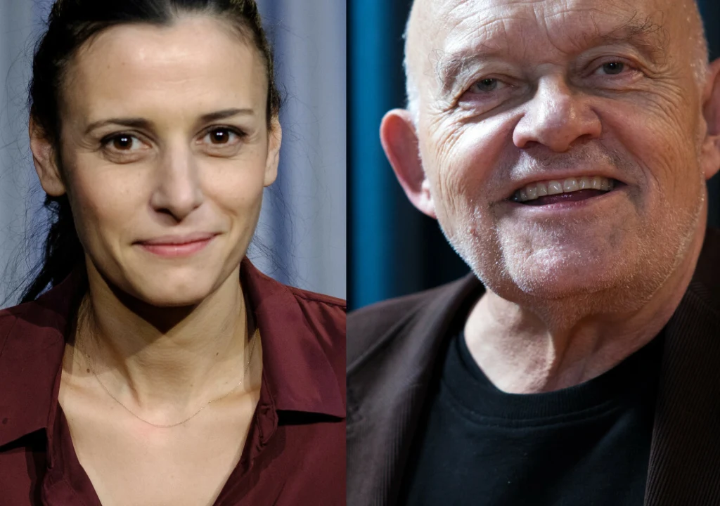 Patrycja Soliman, Adam Ferency Portrety dwóch osób, kobiety o ciemnych włosach i mężczyzny z siwymi włosami, obie postacie ubrane formalnie, tło w stonowanych kolorach.