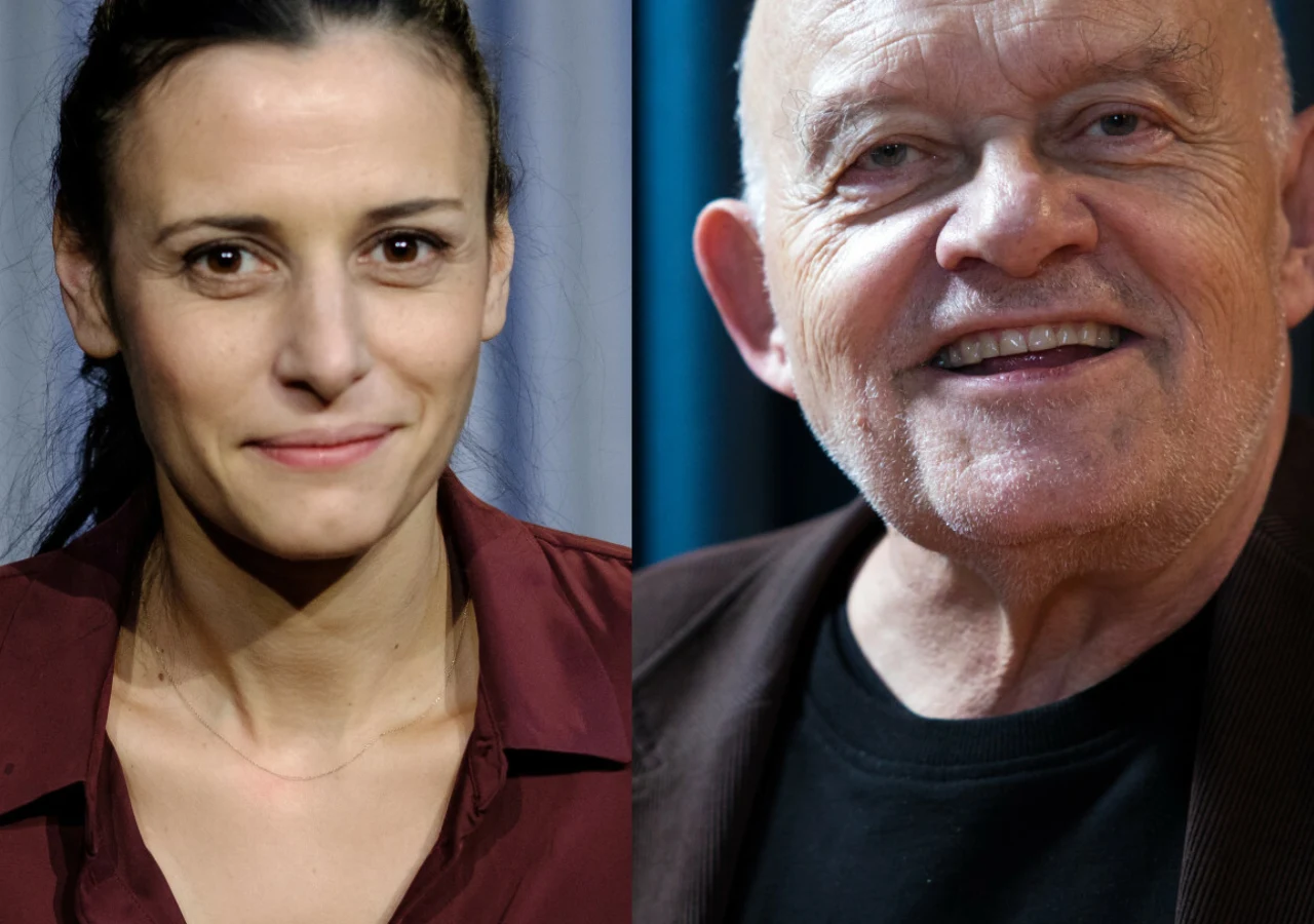 Patrycja Soliman, Adam Ferency Portrety dwóch osób, kobiety o ciemnych włosach i mężczyzny z siwymi włosami, obie postacie ubrane formalnie, tło w stonowanych kolorach.