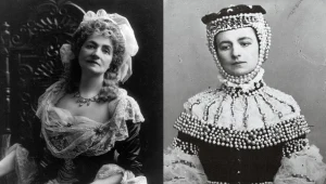 Po lewej Helena Modrzejewska w 1899 roku, po prawej Helena Modrzejewska jako Barbara Radziwiłłówna w 1865 roku (Wikimedia)