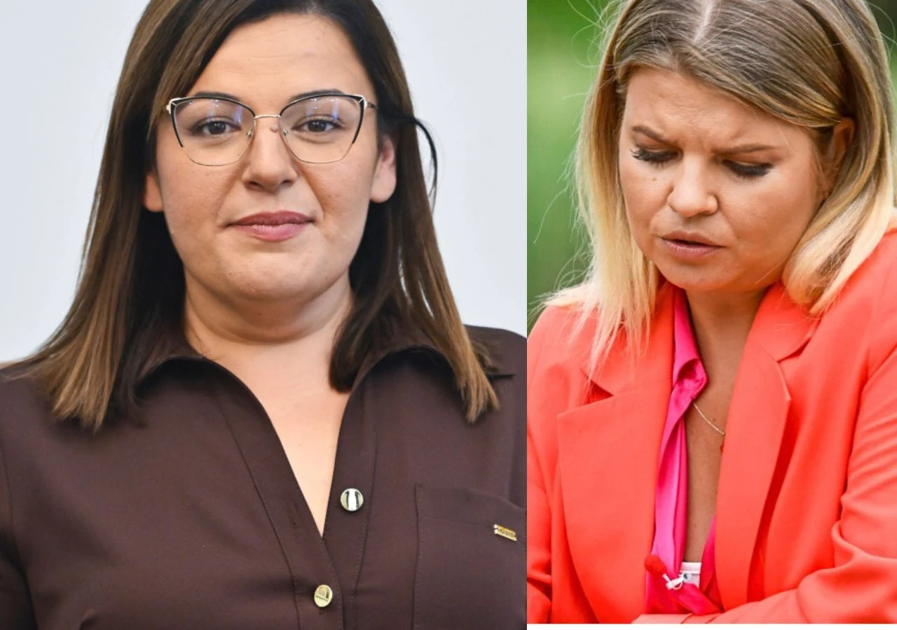 Rolnik szuka żony 12. Barbara i Marta Manowska Dwie kobiety, jedna w brązowej koszuli z okularami, patrząca na wprost i lekko się uśmiechająca. Druga kobieta w różowej marynarce spogląda w dół z poważnym wyrazem twarzy.