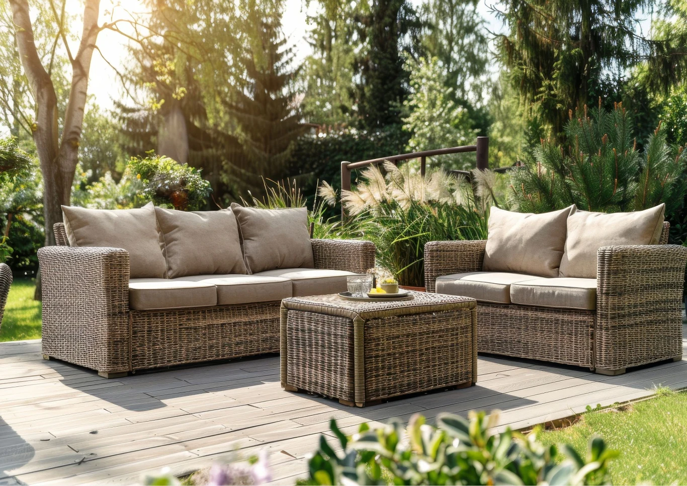 Meble ogrodowe dodają klimatu w aranżacji na zewnątrz. Fot. mikkiorso/123RF.com