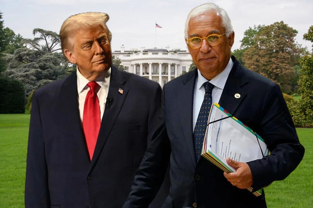 Stany Zjednoczone. Antonio Costa o strategii Trumpa Dwóch mężczyzn w garniturach stoi na tle Białego Domu, jeden z nich trzyma dokumenty i patrzy w stronę rozmówcy.