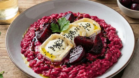​Risotto podwójnie buraczane. Aromatyczna wersja z kozim serem i czarnuszką