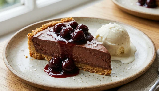 ​Musowa tarta czekoladowa według Bogumiła Przybylaka - z ciepłymi wiśniami i... słonym akcentem