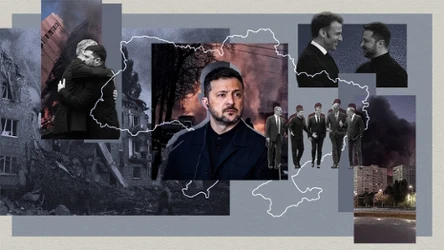 Wołodymyr Zełenski i Ukraina stoją na rozdrożu. Grafika: Aleksandra Włodarczyk