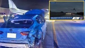 Samolot awaryjnie wylądował na samochodzie. Zobacz nagranie ze zdarzenia