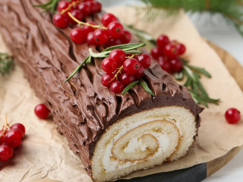 Yule log to tradycyjne ciasto w kształcie polana drewna, które w święta cieszy się dużą popularnością m.in. w Wielkiej Brytanii Yule log to tradycyjne ciasto w kształcie polana drewna, które w święta cieszy się dużą popularnością m.in. w Wielkiej Brytanii