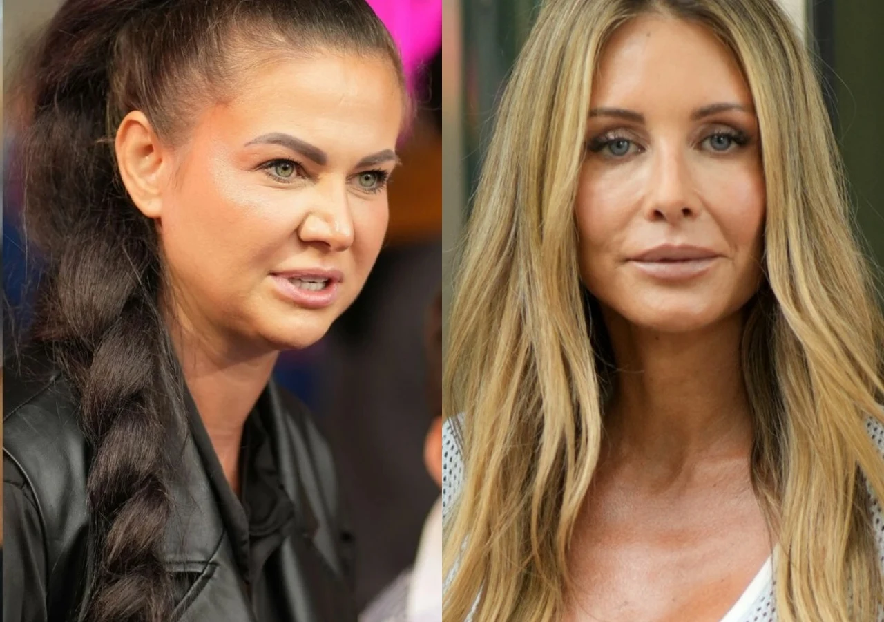 Maja Rutkowski, Małgorzata Rozenek-Majdan Dwie kobiety widoczne na podzielonym zdjęciu, jedna z ciemnymi, splecionymi włosami, ubrana w czarną kurtkę, druga z długimi blond włosami, w jasnej odzieży, obie patrzą przed siebie, widoczne naturalne oświetlenie.