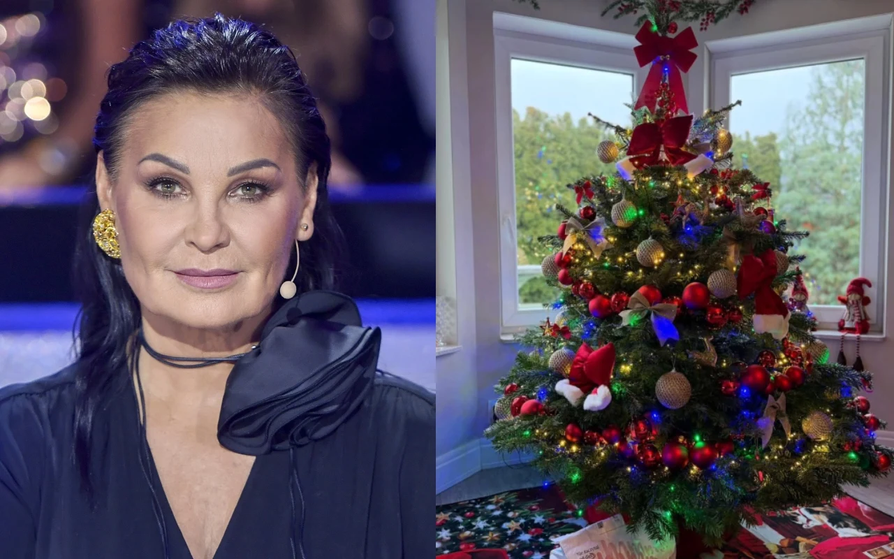 Po lewej stronie Iwona Pavlović, po prawej stronie przystrojona choinka w jej domu