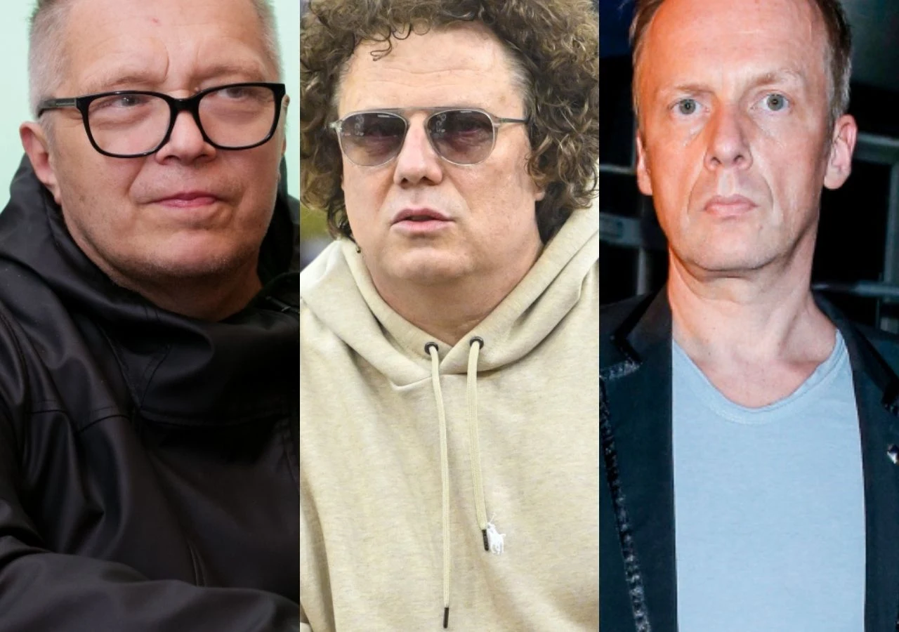 Muniek Staszczyk, Sidney Polak, Jan Benedek Trzy osoby ustawione obok siebie, każda sfotografowana indywidualnie, wyraźne portrety z neutralnym wyrazem twarzy, każda osoba ubrana inaczej, tło nie odgrywa większej roli.