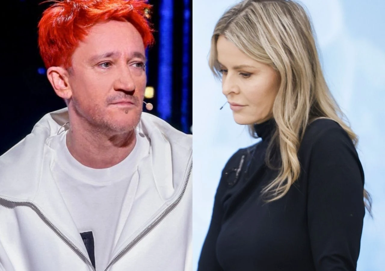 Michał Wiśniewski, Marta "Mandaryna" Wiśniewska Dwie osoby ustawione obok siebie na podzielonym tle, po lewej mężczyzna o rudych włosach w jasnej bluzie, patrzący na wprost, po prawej kobieta o blond włosach w czarnym stroju, skierowana na bok z mikrofonem przy twarzy.