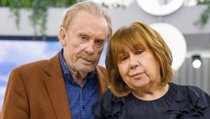 Daniel Olbrychski i Krystyna Demska-Olbrychska w studiu "halo tu polsat"