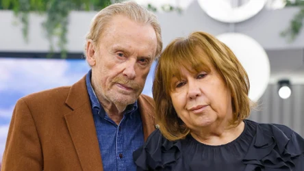 Daniel Olbrychski i Krystyna Demska-Olbrychska w studiu "halo tu polsat"