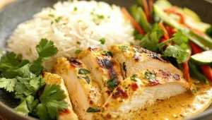 Kurczak w kokosowym sosie, ryż jaśminowy