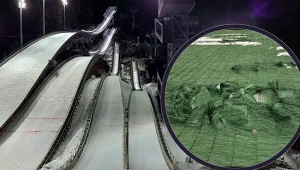 Tak wyglądały naśnieżony kompleks Średniej Krokwi w Zakopanem w połowie grudnia ubiegłego roku. Dziś to jest marzenie. W ramce uszkodzony igelit na tym obiekcie